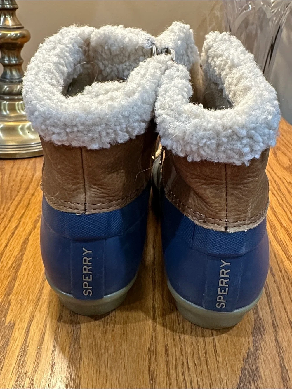 Sperry Navy and Tan Faux-Shearling Lace-Up Winter Boots